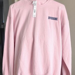 PINK Victoria's Secret Men's Crewneck Sweatshirt in Light Pink with Logo